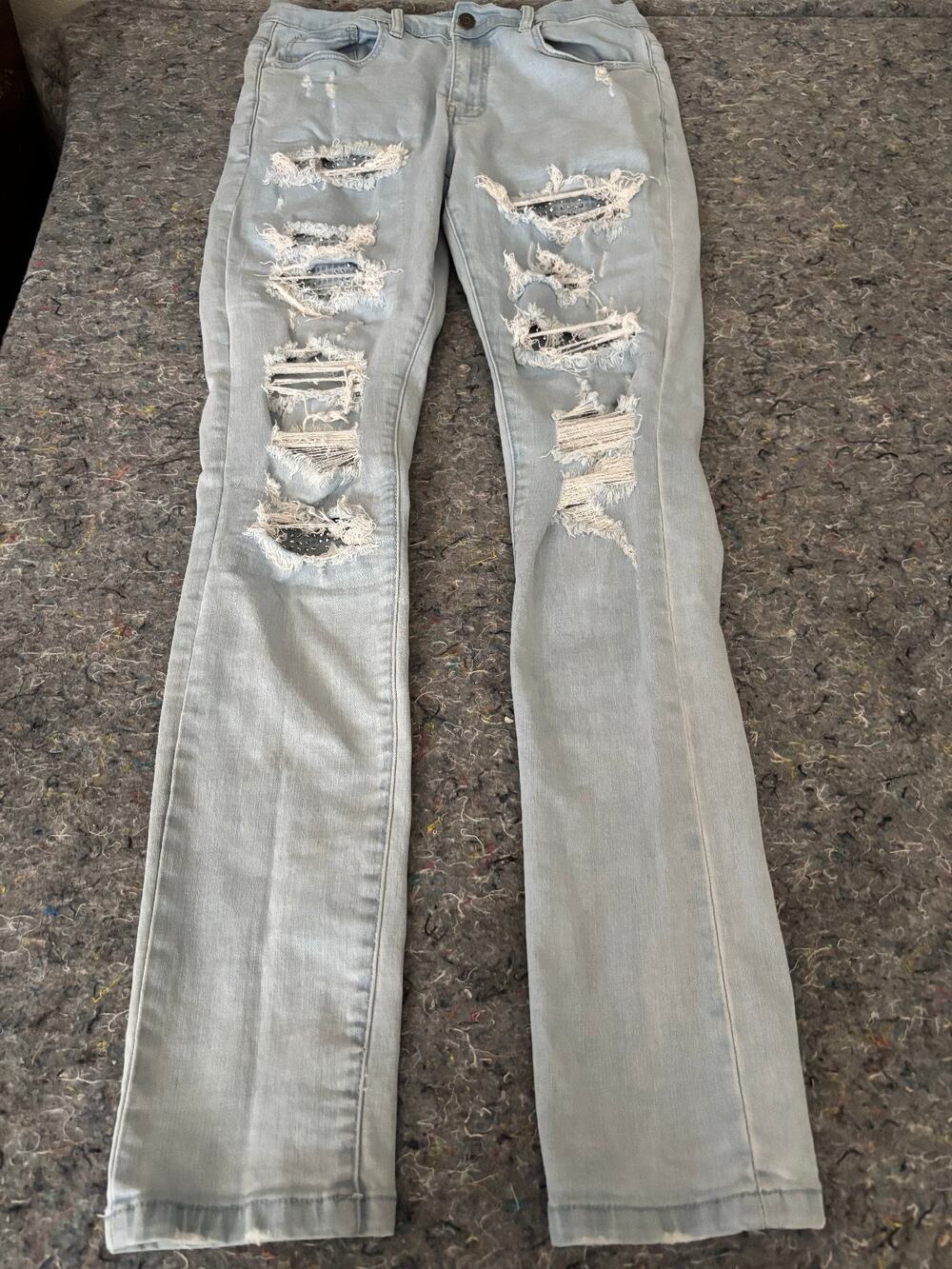 Saint Morta Diamond Summum Distressed Jeans Light Blue Silver Rhinestone Men's